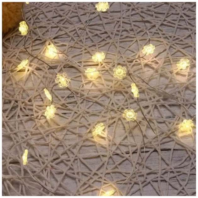 Гирлянда светодиодная 20 LED 2м теплый белый для елки на батарейках фигурки снежинки IP44 SQ-26884 - изображение 7