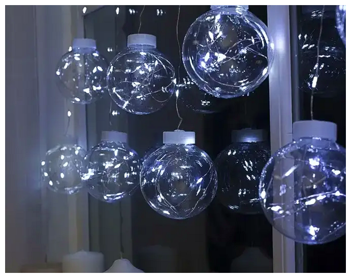 Гирлянда штора светодиодная 200 LED 10 шариков 3x0,8м белый цвет 8 режимов для новогоднего декора SQ-27466 - изображение 7