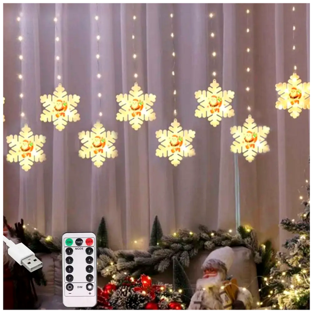 LED гирлянда штора 10 фигурок 2 5х0 7м от USB теплый белый Пульт ДУ прозрачный ПВХ для внутреннего использования SQ-27360 - изображение 2