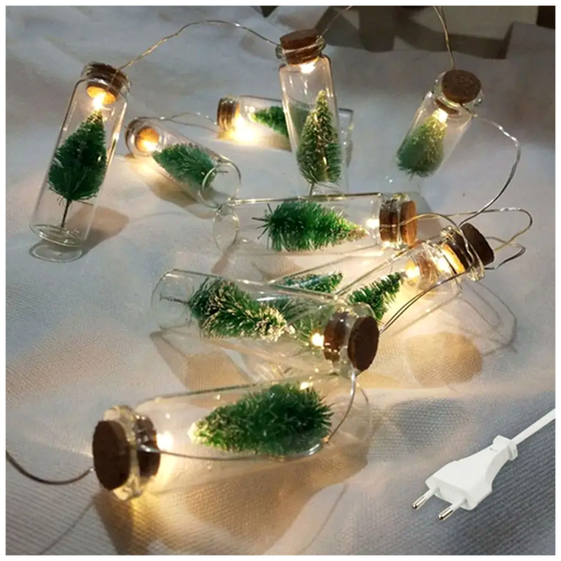 Светодиодная гирлянда 20 LED 5м 220В теплый белый для декора интерьера Елка в бутылочке SQ-27049 - изображение 2