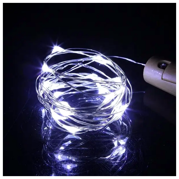 Гирлянда пробка 20 LED холодный белый 2м на батарейках для декора бутылок модель Роса SQ-28796 - изображение 3