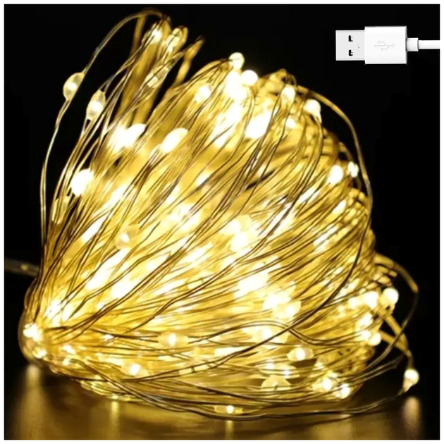 Гирлянда нить 50м 500 LED 5Вт USB Теплый белый 8 режимов IP44 для декора помещений SQ-26638 - изображение 2