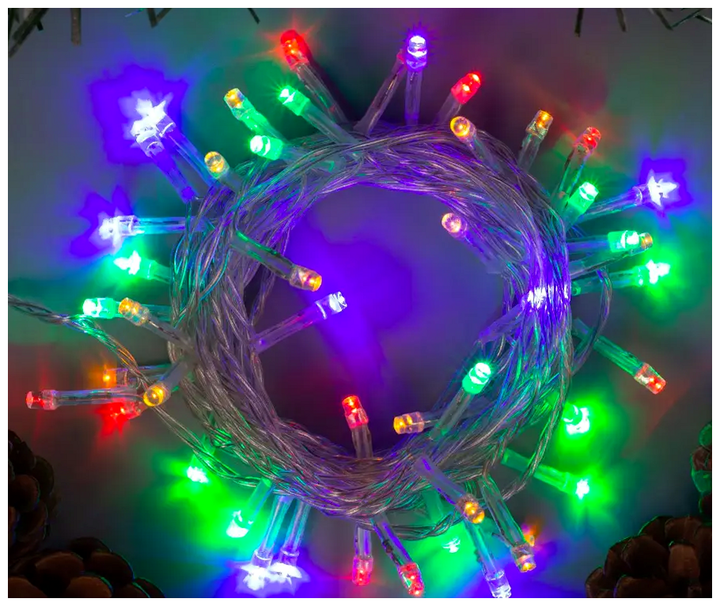 Светодиодная гирлянда 10м 200 LED прозрачный провод мультиколор для елки с 8 режимами IP44 SQ-29693 - изображение 2