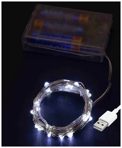 Светодиодная гирлянда 30 LED 3м холодный белый IP44 батарейки USB статический режим Роса SQ-26660 - изображение 2