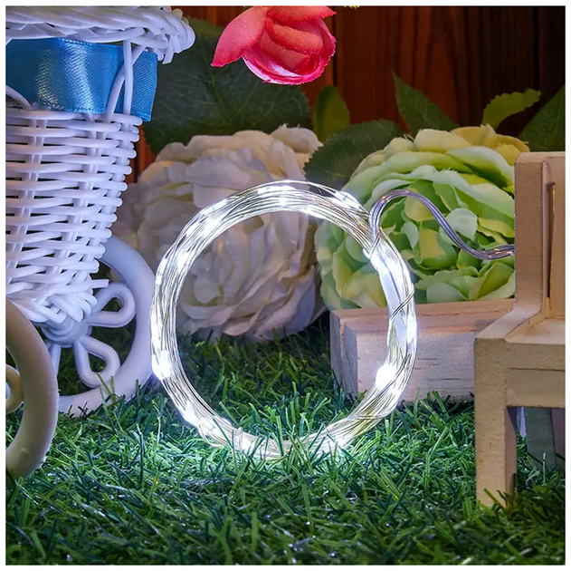 Светодиодная гирлянда 30 LED 3м холодный белый IP44 батарейки USB статический режим Роса SQ-26660 - изображение 10