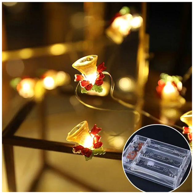 Гирлянда светодиодная 20 LED 2м теплый белый для елки на батарейках Дзвіночок IP44 SQ-26885 - изображение 6