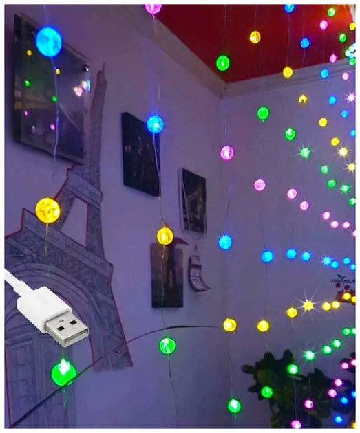Гирлянда штора 3x1м 100 LED USB 8 режимов Мультиколор для декора интерьера SQ-26785 - изображение 2