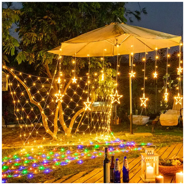 Гирлянда сетка светодиодная 2x1,5м 160LED 220V черный шнур 8 режимов теплый белый IP44 SQ-27293 - изображение 9