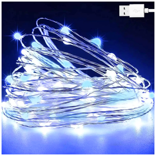 Гірлянда нитка 20 м 200 LED USB 5 В 2 Вт IP44 синьо-біла для внутрішнього використання модель Роса SQ-26630 - зображення 2