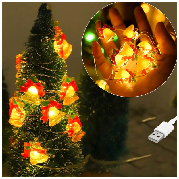Гирлянда светодиодная на батарейках и USB 5м 50LED Теплый белый 2 режима для елки SQ-26356 - изображение 2