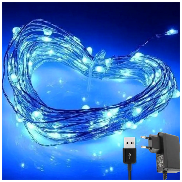 Гирлянда нить 20м 200 LED синий USB и сеть 220В статический режим IP44 SQ-26623 - изображение 2