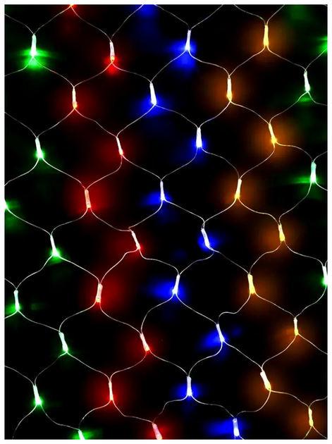 Гирлянда сетка светодиодная 1,2x1,2м 100LED 220V 8 режимов мультиколор прозрачный шнур SQ-27289 - изображение 5