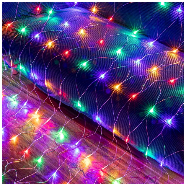 Гирлянда сетка светодиодная 1,2x1,2м 100LED 220V 8 режимов мультиколор прозрачный шнур SQ-27289 - изображение 10