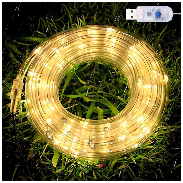Гирлянда 100 LED 10м 2Вт USB Теплый белый Силиконовая трубка для декора помещений SQ-28815 - изображение 2