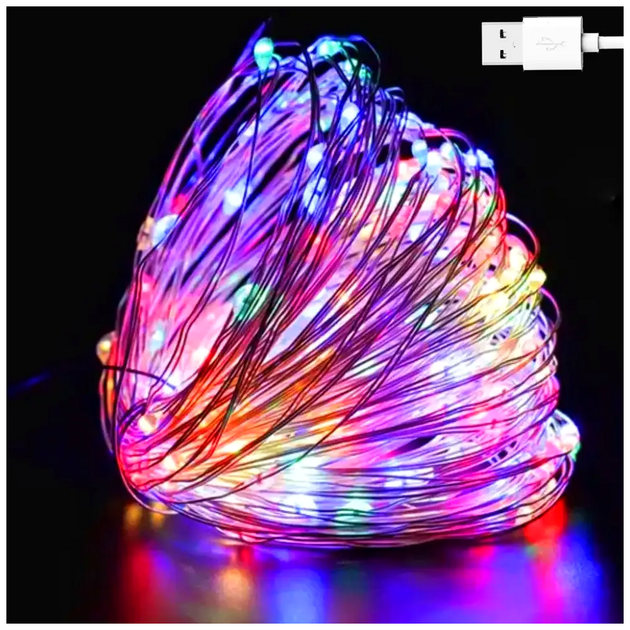 Гирлянда нить 300 LED 30м USB 5V 3Вт 8 режимов мультиколор IP44 для декора помещений SQ-26633 - изображение 2