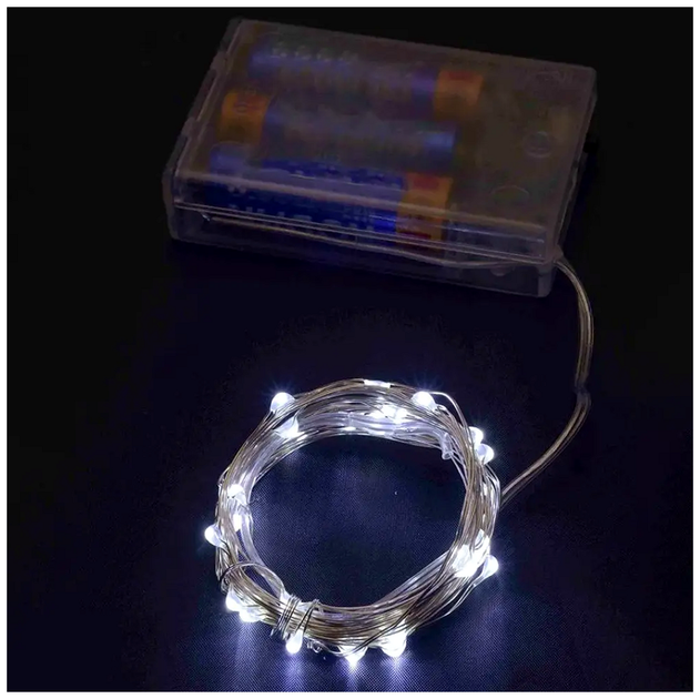 Светодиодная гирлянда 50 LED 5м статический режим холодный белый IP44 на батарейках для декора дома SQ-28807 - изображение 2