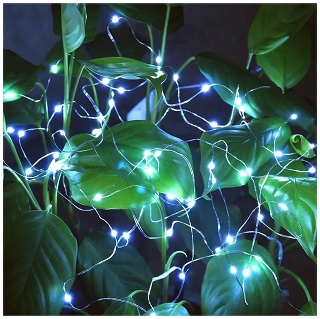 Светодиодная гирлянда 50 LED 5м статический режим холодный белый IP44 на батарейках для декора дома SQ-28807 - изображение 8