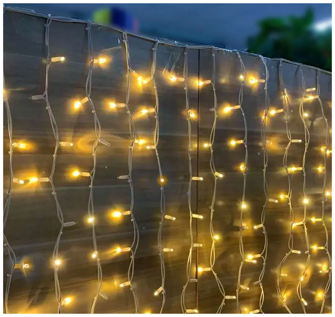 Гирлянда штора уличная 300 LED 3x2м 15 нитей прозрачный каучук статический режим теплый белый IP65 SQ-26934 - изображение 2