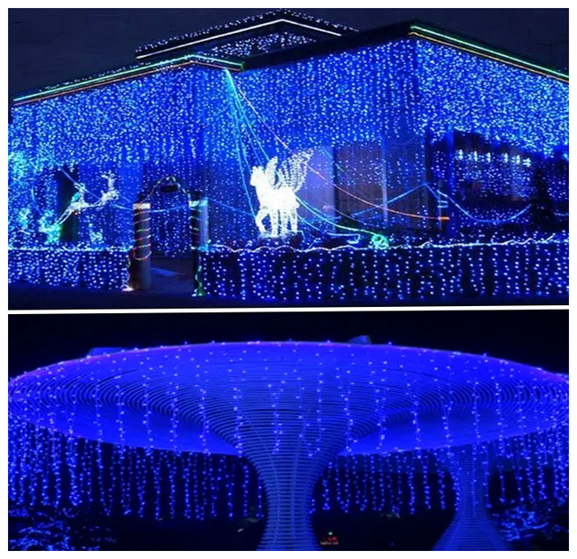 Гирлянда бахрома дождик 200 LED 5x0 5м 220В 8 режимов прозрачный провод синий для украшения интерьера SQ-25548 - изображение 9