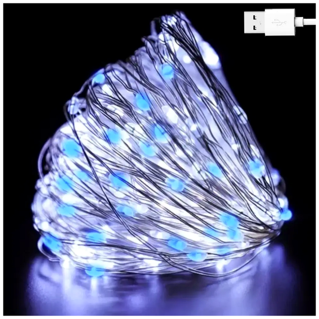 Гирлянда нить 30м 300 LED USB 5V 3Вт IP44 сине-белая для декора 8 режимов SQ-26635 - изображение 2