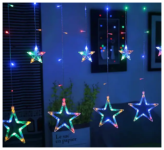 LED гирлянда штора 12 фигурок 3x1м 220В 8 режимов мультиколор для декора интерьера Звезды SQ-27417 - изображение 3