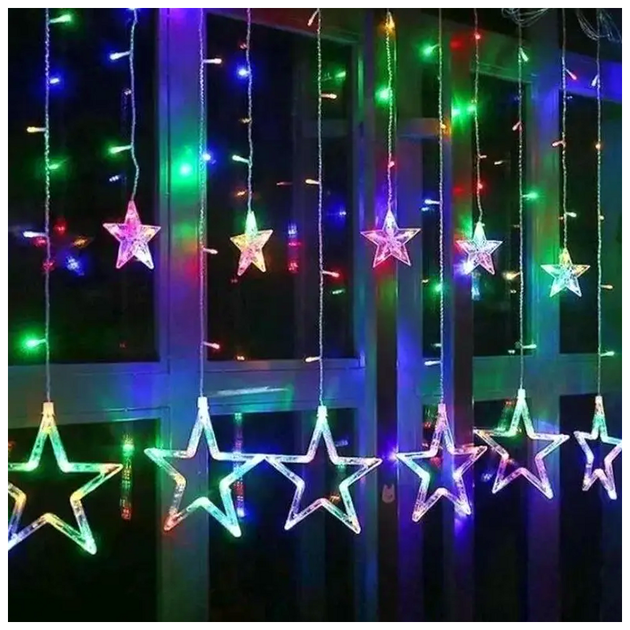 LED гирлянда штора 12 фигурок 3x1м 220В 8 режимов мультиколор для декора интерьера Звезды SQ-27417 - изображение 7