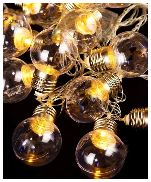 Светодиодная гирлянда Лампочки 20 LED 7м 220В теплый белый для украшения интерьера SQ-25510 - Фото 1 Светодиодная гирлянда Лампочки 20 LED 7м 220В теплый белый для украшения интерьера SQ-25510 - изображение 1