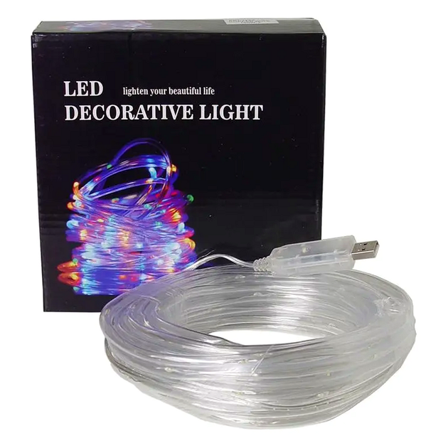 Гирлянда светодиодная 100 LED 10м 2 Вт USB 220V 8 режимов IP65 для улицы силиконовая трубка модель Роса SQ-26303 - изображение 10