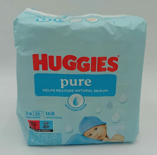 Серветки вологі Huggies Pure дитячі, для новонароджених, 3 х 56 шт | 168 шт - Фото 3 Серветки вологі Huggies Pure дитячі, для новонароджених, 3 х 56 шт | 168 шт - изображение 3