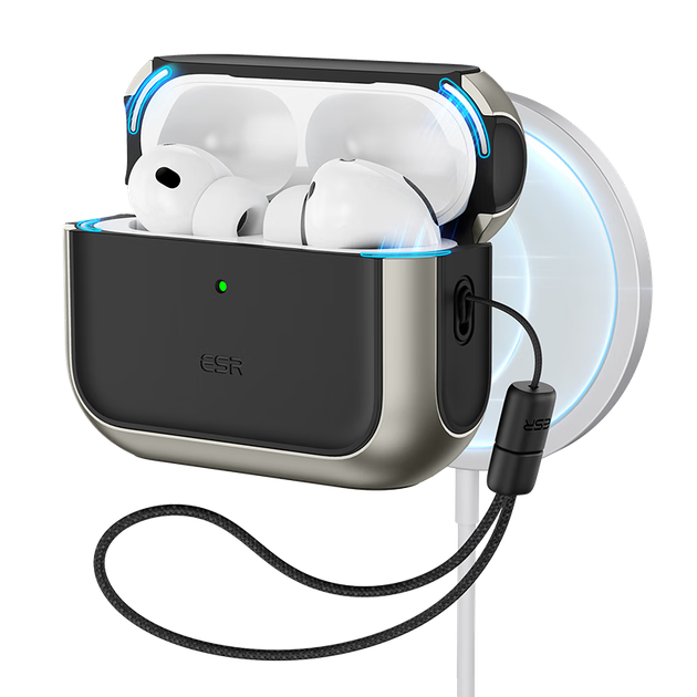 Чохол ESR AirPods Pro 3-го покоління 2025 року, новий, MagSafe, магнітна, бездротова зарядка, Bluetooth, протиковзкий, захист від падінь, титановий - изображение 4