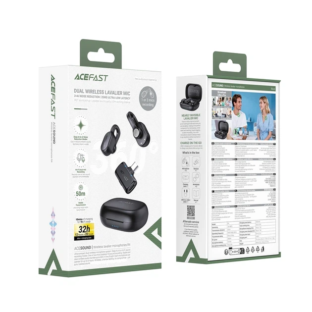 Бездротова мікрофонна система ACEFAST R4 dual-mic (Type-C) Black - Фото 2 Бездротова мікрофонна система ACEFAST R4 dual-mic (Type-C) Black - изображение 2