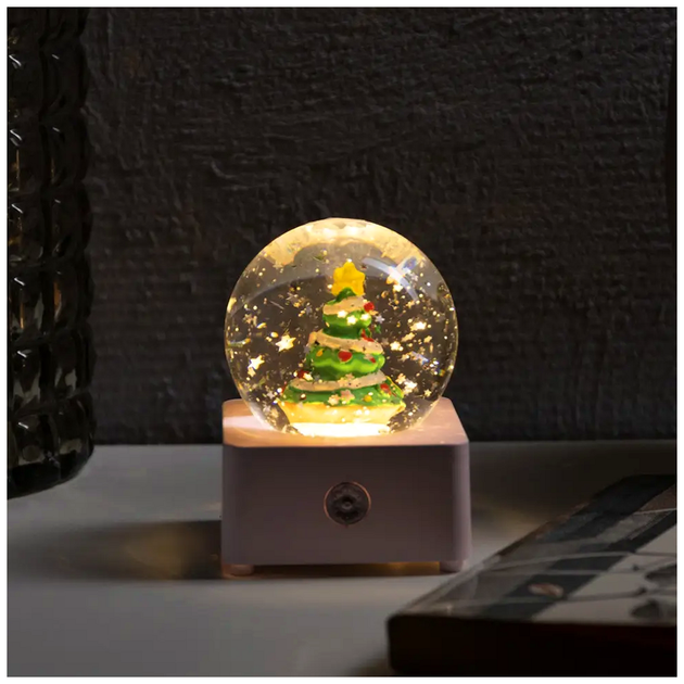 Снежный шар LED подсветка музыкальный USB батарейки AA 8 см розовый для праздника и декора SQ-28362 - изображение 5