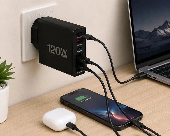 Сетевое зарядное устройство Digital 26X187 GaN 120W на 6 портов, черное - изображение 2