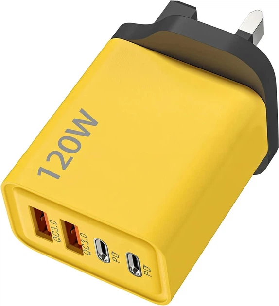 Сетевое зарядное устройство SEONTV 26X188 GaN 120W на 6 портов, желтое - Фото 2 Сетевое зарядное устройство SEONTV 26X188 GaN 120W на 6 портов, желтое - изображение 2