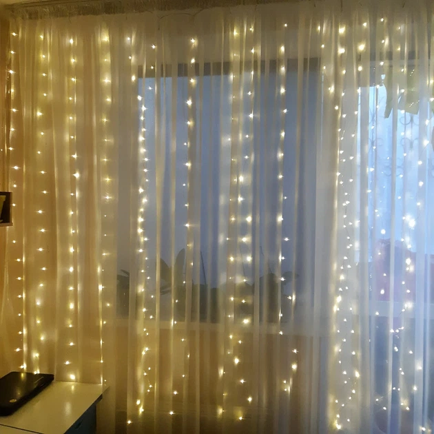 Гирлянда-штора на окно 212 LED 3×2 м теплый белый свет - изображение 2