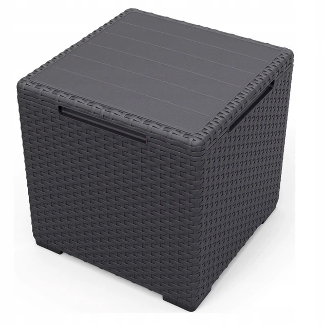 Садовый ящик-столик Keter Vigo Storage Box 37х37х37 см под ротанг, графитовый - Фото 3 Садовый ящик-столик Keter Vigo Storage Box 37х37х37 см под ротанг, графитовый - изображение 3