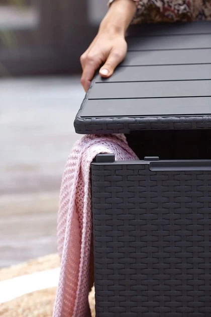 Садовый ящик-столик Keter Vigo Storage Box 37х37х37 см под ротанг, графитовый - Фото 8 Садовый ящик-столик Keter Vigo Storage Box 37х37х37 см под ротанг, графитовый - изображение 8