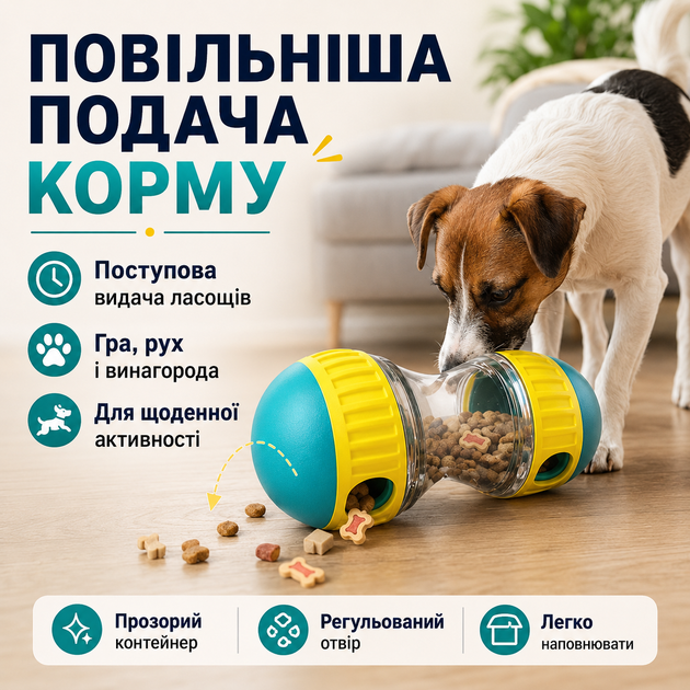 Інтерактивна іграшка, дозатор корму ласощів, для собак котів,цуценя регульована годівниця-головоломка, повільне годування. - зображення 4