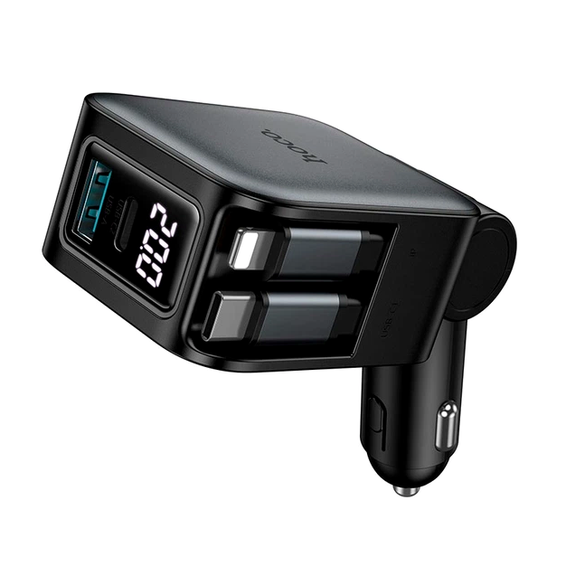 Автомобильное зарядное устройство Hoco Z67A Triunfar PD60W с двумя телескопическими кабелями черное - изображение 10
