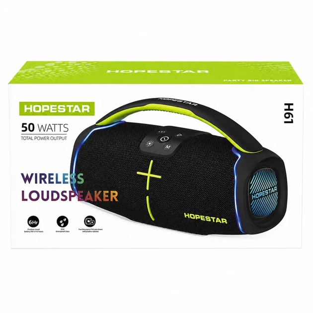 Колонка портативна Hopestar H61 50W Bluetooth з підсвіткою та вологозахистом чорна - зображення 3