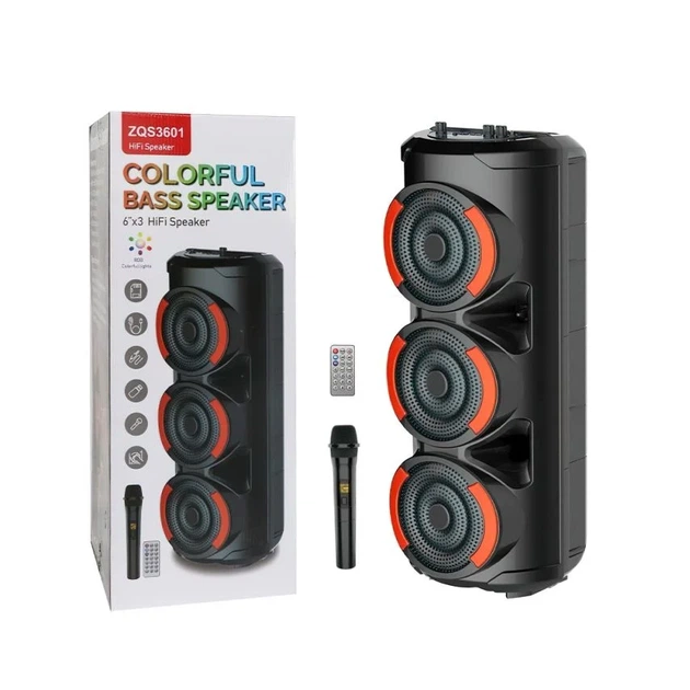 Портативная колонка ZQS3601 20W TWS с караоке, микрофоном и пультом, черная - Фото 2 Портативная колонка ZQS3601 20W TWS с караоке, микрофоном и пультом, черная - изображение 2