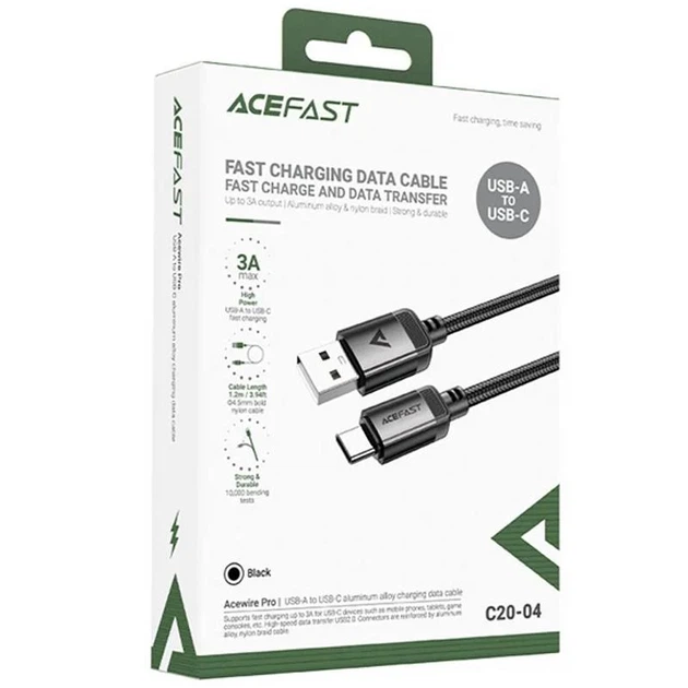Кабель Acefast C20-04 USB - Type-C 3А 1.2 м у плетеній оплітці чорний - зображення 2