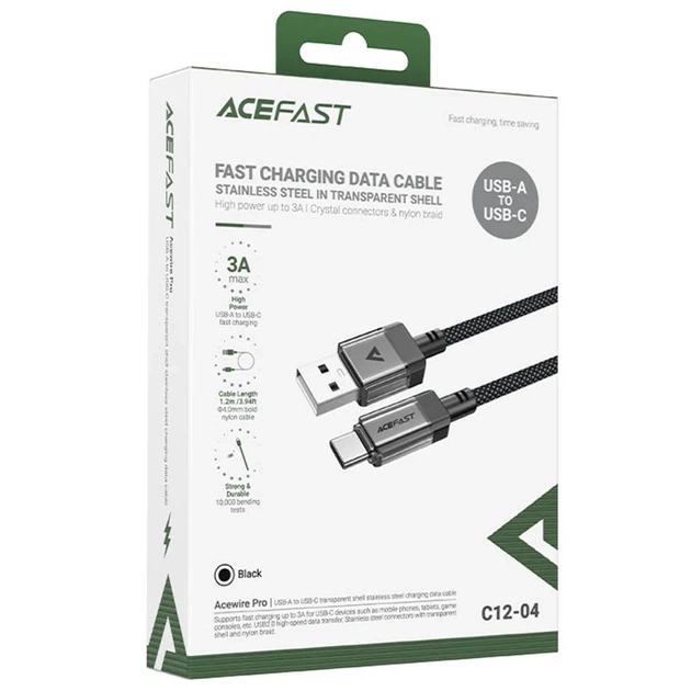 Кабель Acefast C12-04 USB — Type-C 3A плетеный черный - изображение 5