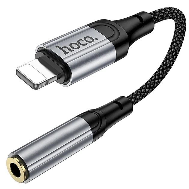 Аудіо перехідник Hoco LS36A Fresh Lightning — AUX 3.5 мм, плетений, металевий сірий - зображення 3