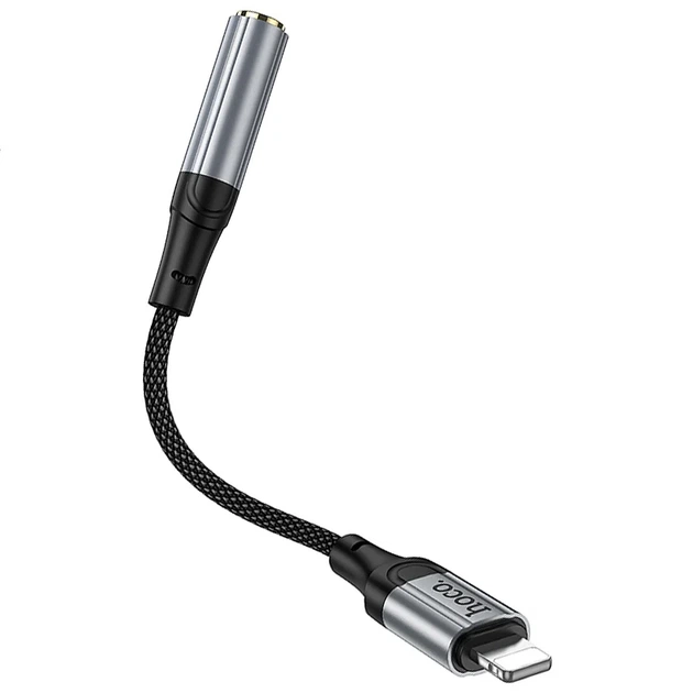 Аудіо перехідник Hoco LS36A Fresh Lightning — AUX 3.5 мм, плетений, металевий сірий - зображення 4
