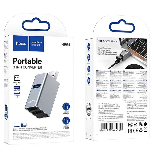USB-хаб Hoco HB54 3 в 1 на 2xUSB 2.0 та USB 3.0 алюмінієвий - зображення 3