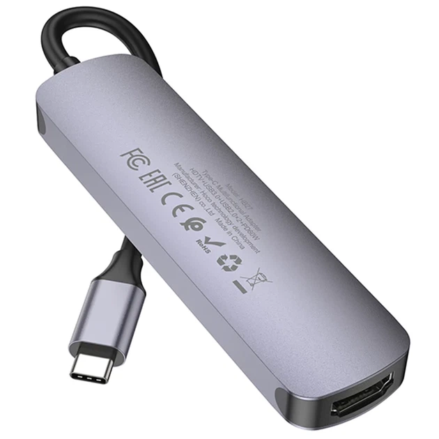 Хаб-перехідник Hoco HB27 Type-C на HDMI USB 3.0 PD 2xUSB 2.0 4K 30Hz сірий - зображення 3