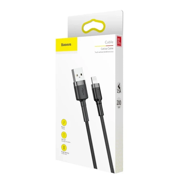 Кабель Baseus Cafule USB — Lightning 1.5A 2 м плетеный серый с черным - Фото 6 Кабель Baseus Cafule USB — Lightning 1.5A 2 м плетеный серый с черным - изображение 6