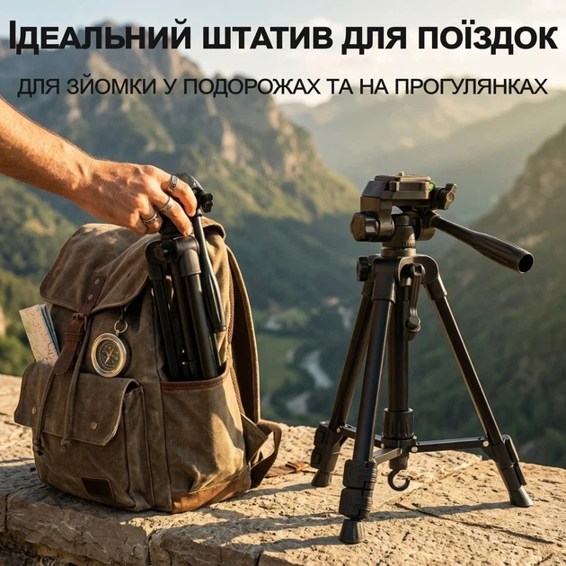 Штатив Andoer TR-06 Mini для телефона та камери, компактний трипод, висота до 63 см - зображення 11