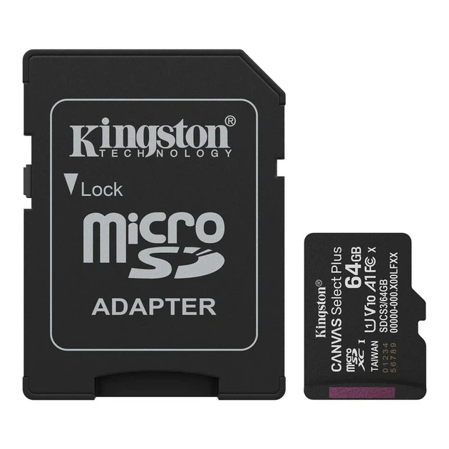 Карта памяти microSDXC Kingston Canvas Select Plus 64 GB class 10 A1 с SD-адаптером - Фото 1 Карта памяти microSDXC Kingston Canvas Select Plus 64 GB class 10 A1 с SD-адаптером - изображение 1
